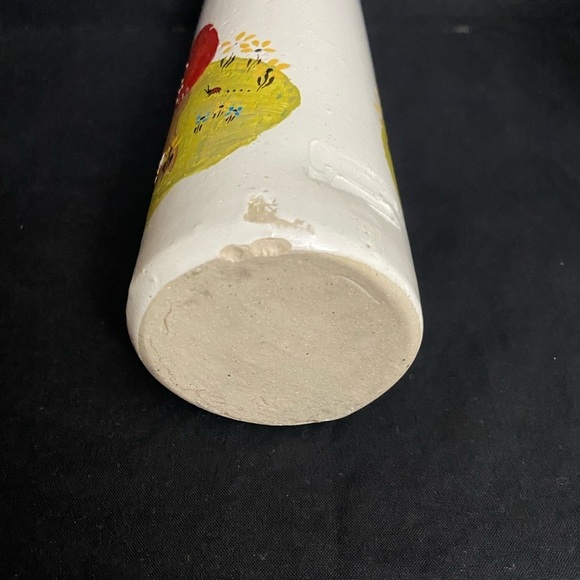 Vtg Stoneware Pottery Bottle Hand Painted Mushrooms Flowers Butterfly Snail - Picture 7 of 7